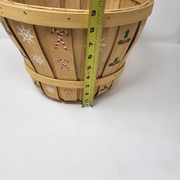 Christmas Holly Snowflake Candy Cane Wooden Round Bucket Basket Bushel - Picture 10 of 10
